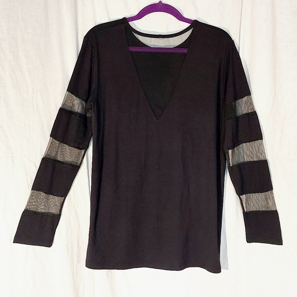 Scarlett black sheer-stripe long-sleeved top, L, NWOT - Picture 3 of 5